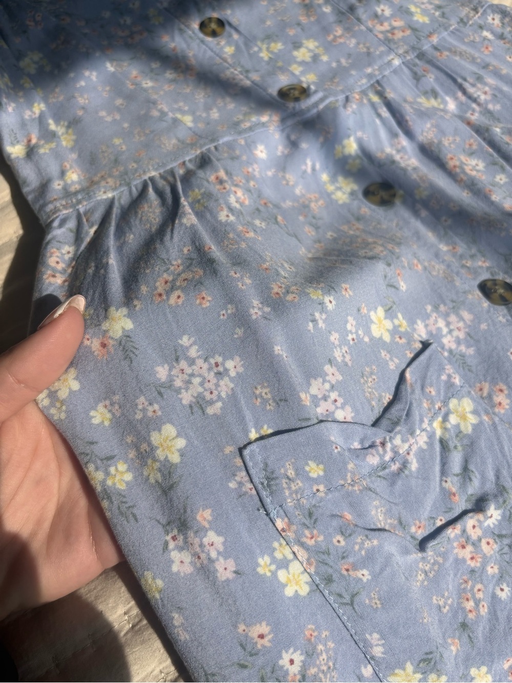 Pink Rose Light Blue Floral Button-Front Top